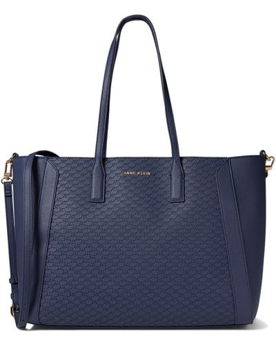 Anne Klein Embossed Logo Work Tote With Laptop Sleeve - Blue