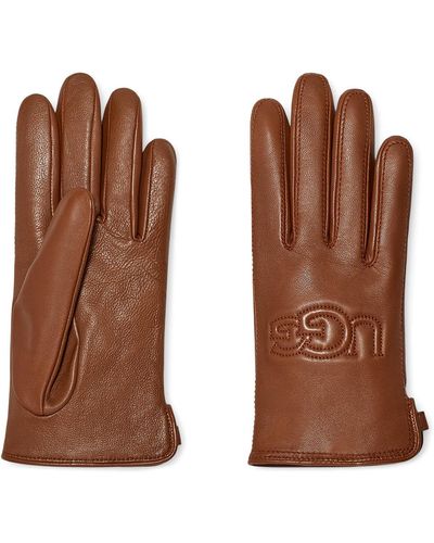 UGG Shorty Smart Gloves With Conductive Leather Palm - Brown