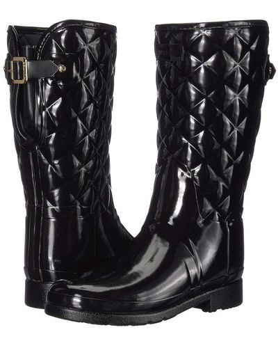 HUNTER Refined Gloss Quilted Short Boot - Black