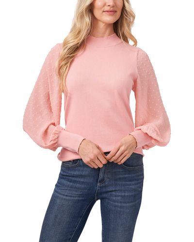Cece Long Sleeve Mock Neck Clip Sleeve Sweater - Pink