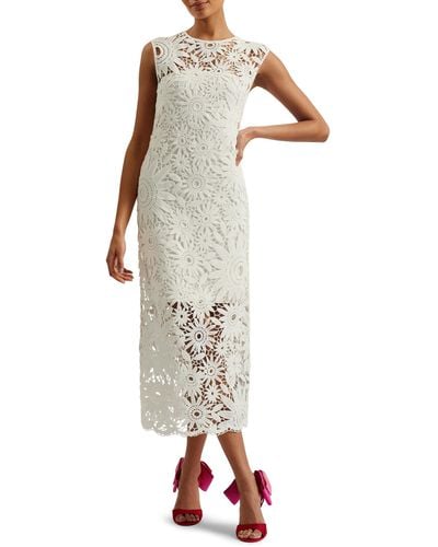 Ted Baker Corha Crochet Sleeveless Midi Dress - White