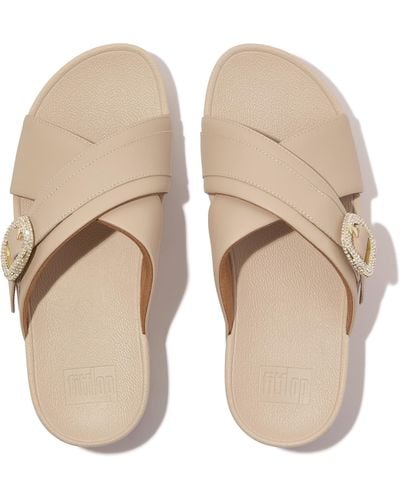 Fitflop Lulu Crystal-buckle Leather Cross Slides - Natural