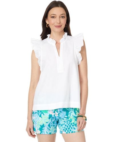 Lilly Pulitzer Klaudie Ruffle Sleeve Cotton Top - White