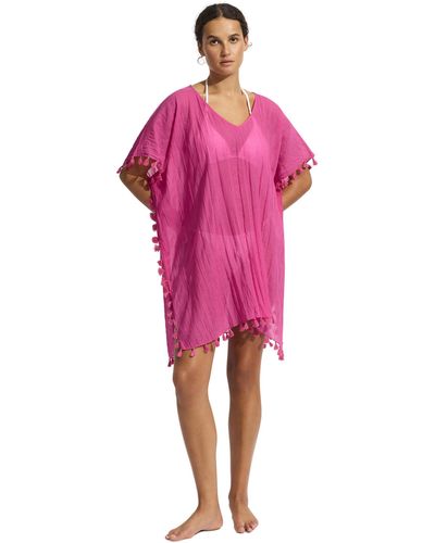 Seafolly Kaftan Tassel Trim Cover-up Dress - Pink