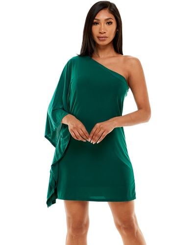 Bebe One Shoulder Flowy Dress - Green
