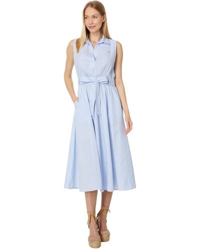 Tommy Hilfiger Open Placket Midi Length Cotton Dress - Blue