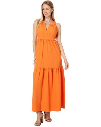 Calvin Klein Halter Gauze Maxi Dress - Orange