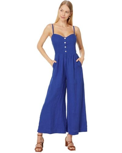 Madewell Sleeveless Wide-leg Jumpsuit In 100% Linen - Blue