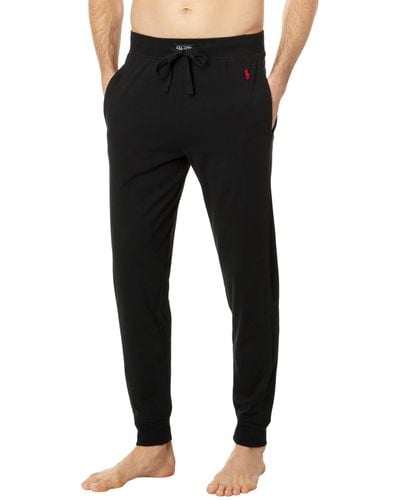 Polo Ralph Lauren Cotton Rib Waistband Pajama Sweatpants W/ Ribbed Side Panel - Black