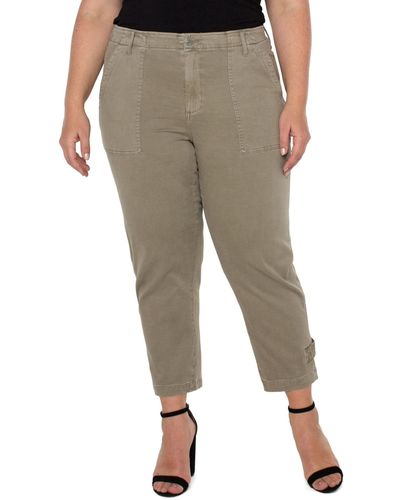 Liverpool Los Angeles Plus Size Utility Crop Cargo With Cinched Leg - Green
