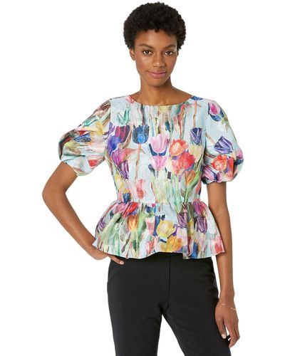 MILLY Bennet Metallic Tulip Top - Blue