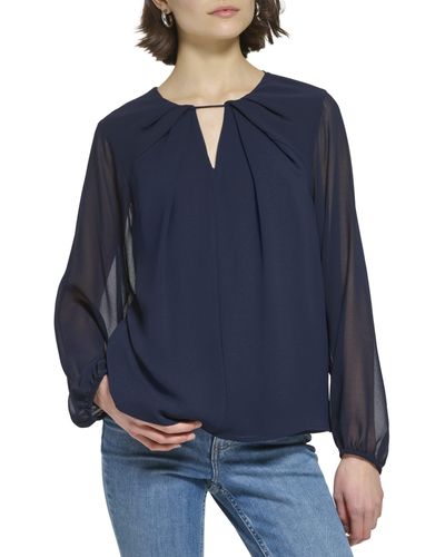 Calvin Klein Shirred Front Long Sleeve - Blue