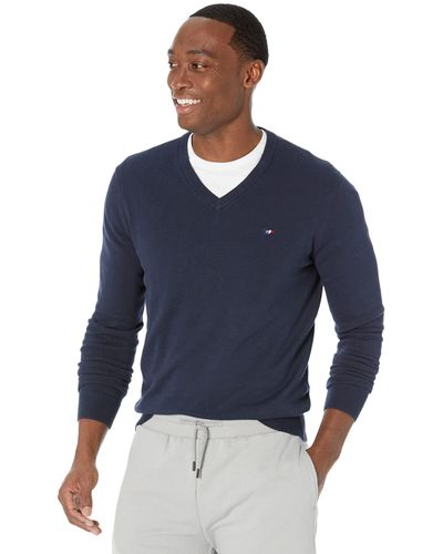 Façonnable Nacre V-neck Flag Organic Cotton Sweater 12GG - Blue