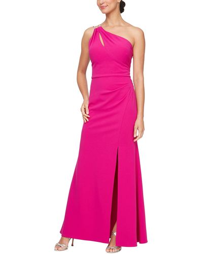 Alex Evenings Long Crepe One Shoulder Dress With Embellished Strap Detail - Pink