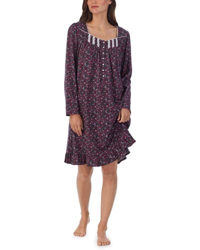 Eileen West Long Sleeve Short Gown - Purple