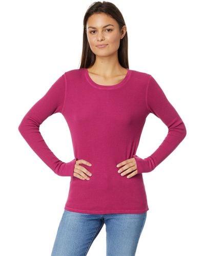 Mod-o-doc Washed Cotton Modal Thermal Long Sleeve Crew Neck Tee - Pink