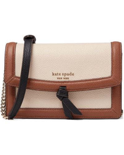Kate Spade Knott Color-blocked Pebbled Leather Flap Crossbody - Brown