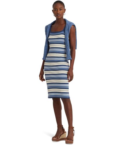 Lauren by Ralph Lauren Striped Cotton-blend Tank Dress - Blue