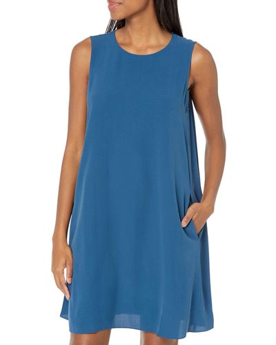 Eileen Fisher Petite Round Neck Knee Length Dress - Blue