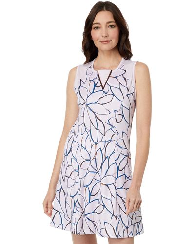 Callaway Apparel Linear Floral Sleeveless Dress - Blue