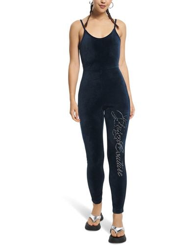 Juicy Couture Strappy Jumpsuit With Fitted Leg And Bling - Blue