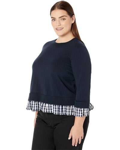 Draper James Plus Size Wool And Cotton Combo Sweater - Blue