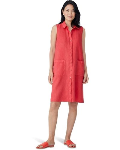 Eileen Fisher Organic Linen Shirt Dress - Red