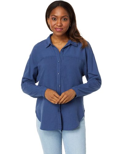 Bobi Button-down Mixed Collar Shirt - Blue