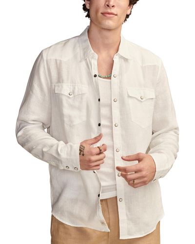 Lucky Brand Linen Western Long Sleeve Shirt - Brown