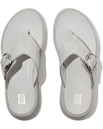 Fitflop F-mode Buckle Shimmerlux Flatform Toe-post Sandals - Gray