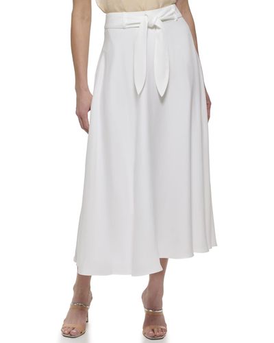 DKNY Petite Solid Belted Side-zip Tie-waist Midi Skirt - White