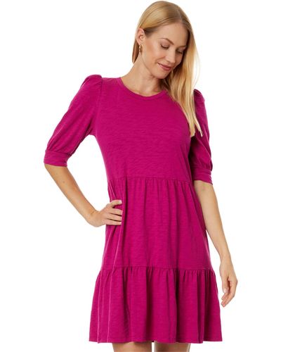 Bobi 3/4 Sleeve Tiered Dress - Pink