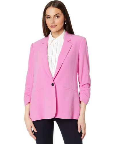 Cece One Button Blazer With 3/4 Ruched Sleeves - Pink