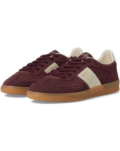 BOSS Suede Leather Block Low Profile Sneakers - Brown