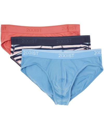 2xist 2(x)ist 3-pack Cotton Stretch No Show Brief (mineral Red/multi Stripe/lichen Blue) Underwear