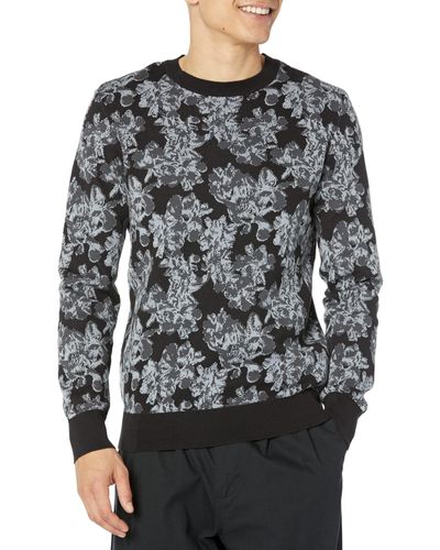 Good Man Brand Floral Jacquard Crew Sweater - Gray
