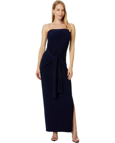 Norma Kamali Strapless All In One Side Slit Gown - Blue