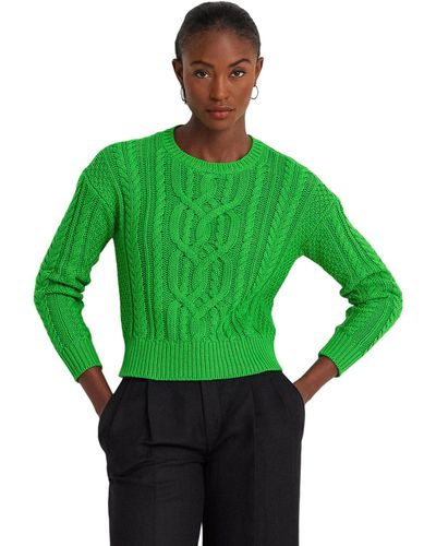 Lauren by Ralph Lauren Cable-knit Cotton Crewneck Sweater - Green