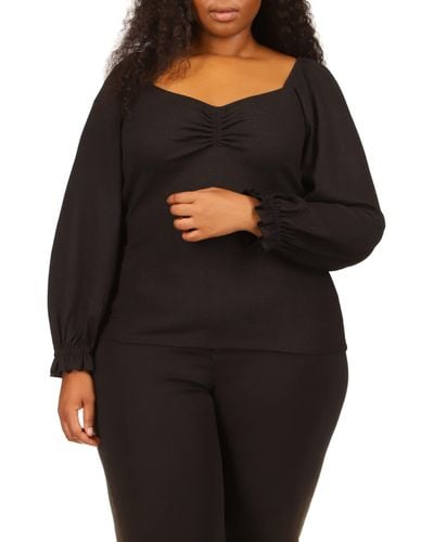 MICHAEL Michael Kors Plus Size Long Sleeve Puff Sleeve Ruched Top - Black