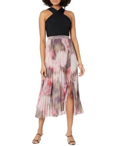 Ted Baker Loulous Cross Front Pleated Dress With Knit Bodice - Pink