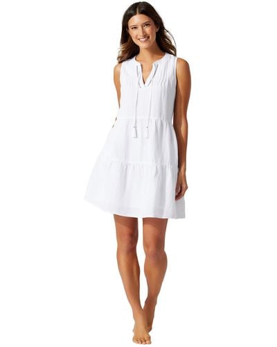 Tommy Bahama Stamped Lucia Sleeveless Tier Dress - White