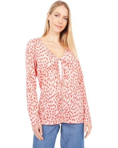 Vince Camuto Long Sleeve V-neck Tie Front Animal Textured Knit Cardigan - Pink