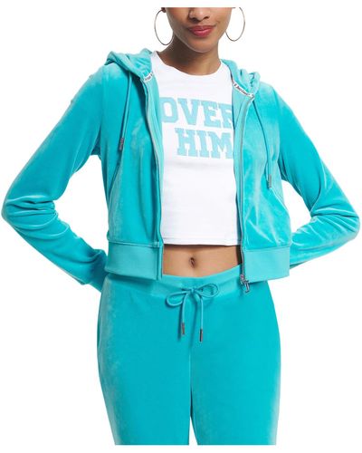 Juicy Couture Solid Classic Juicy Hoodie With Back Bling - Blue