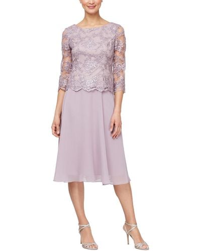 Alex Evenings Tea Length Embroidered With Full Skirt - Pink