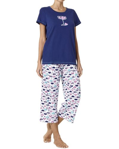 Hue Short Sleeve Tee And Capris Two-piece Pajama Set - Blue