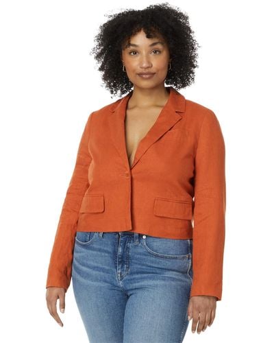 Madewell Cropped Blazer In 100% Linen - Orange
