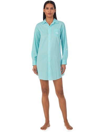 Lauren by Ralph Lauren Short Long Sleeve Sleepshirt - Blue