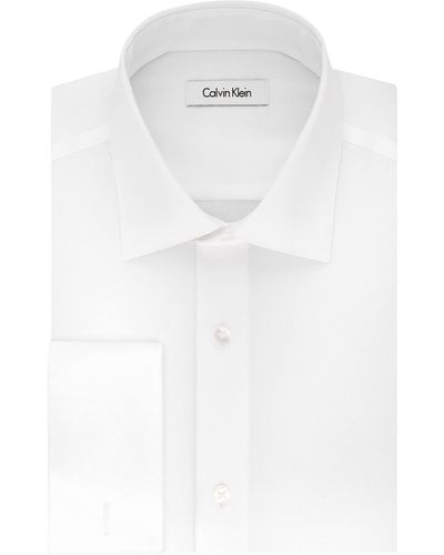 Calvin Klein Dress Shirt Regular Fit Non Iron Herringbone French Cuff - White