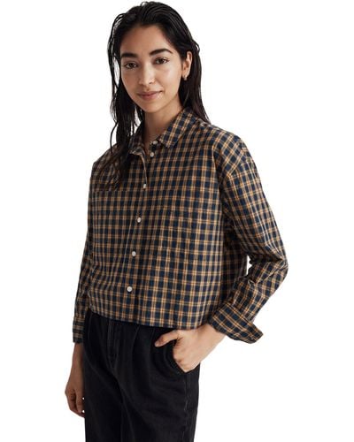 Madewell The Signature Poplin Crop Shirt In Plaid - Black