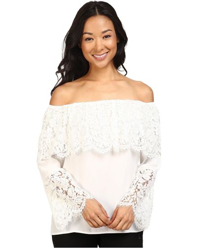 Vince Camuto Lace Bell Sleeve Off Shoulder Blouse - White